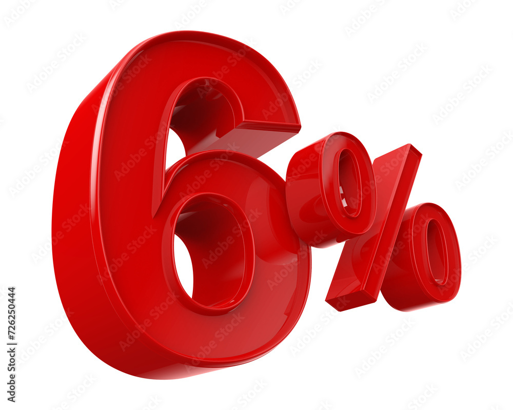 6 percent off discount number red 3d render 6 percent off discount number red 3d render