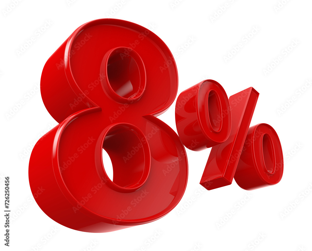 8 percent off discount number red 3d render 8 percent off discount number red 3d render