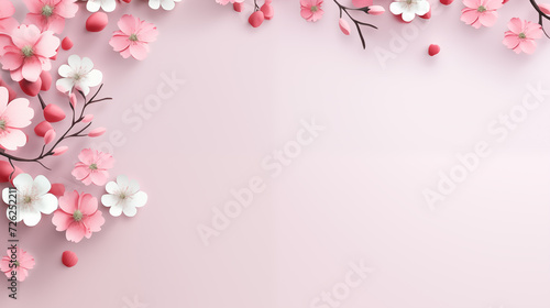 Sakura flowers frame on pink background. Pink flowers with copy space © SU CrossCutting Film
