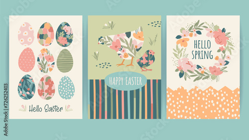 Set of Easter cards. Vector design templates in vintage pastel colors.