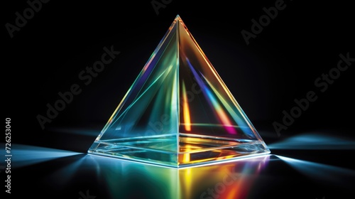 colorful glass prism triangle light dispersion in dark background, ai