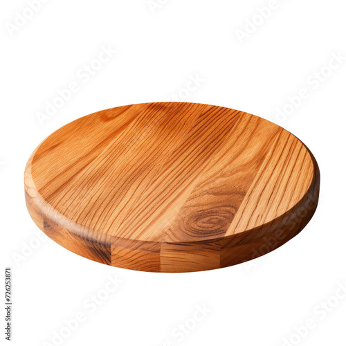 side view Round wooden chopping board isolated on white background transparent background
