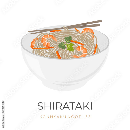 Pad thai shirataki or shirataki noodles vector illustration logo