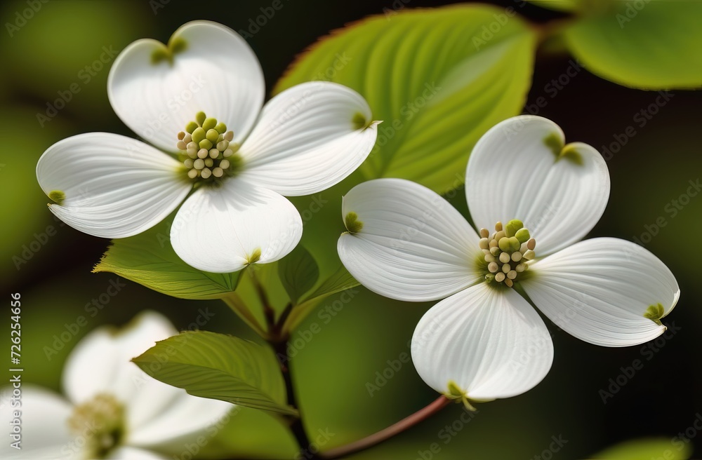 Fototapeta premium White flowers of Cornus dogwood (Cornus florida) in bloom in spring