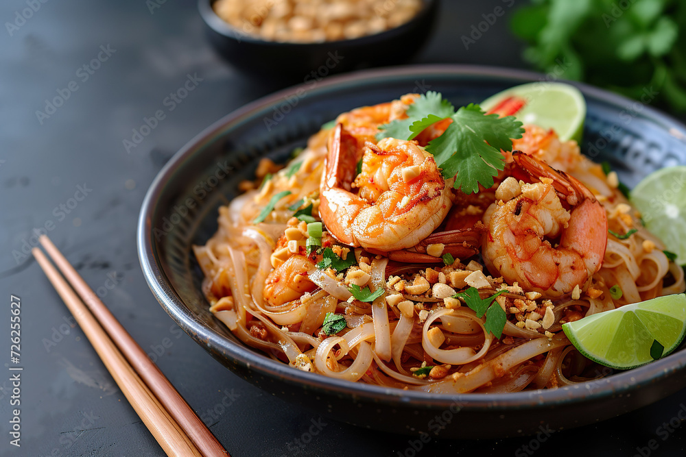 A dish of delicious traditional Thai noodle or Pad Thai. A dish of delicious traditional Thai noodle or Pad Thai.