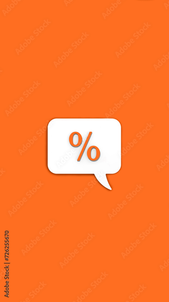 Orange percent sign on white message board. Interest withdrawal signal. Discount notifications. Message on a Orange background. Vertical image. 3D image. 3D rendering. Orange percent sign on white message board. Interest withdrawal signal. Discount notifications. Message on a Orange background. Vertical image. 3D image. 3D rendering.