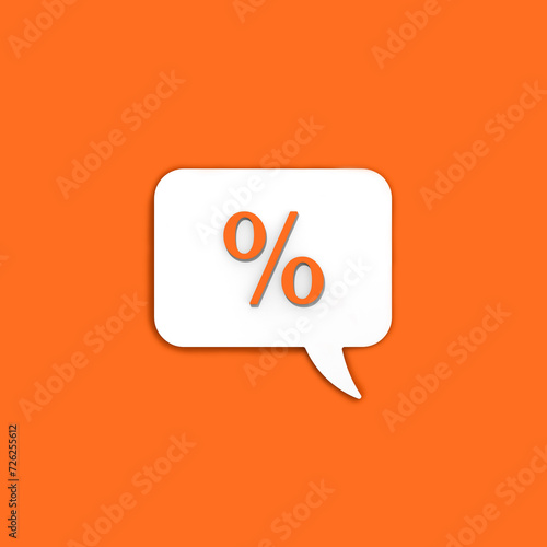 Orange percent sign on white message board. Interest withdrawal signal. Discount notifications. Message on a Orange background. Square image. 3D image. 3D rendering. © Maksym Om