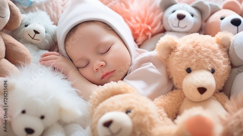 A Cute new born baby sleeping with his/her toys, lovely moment