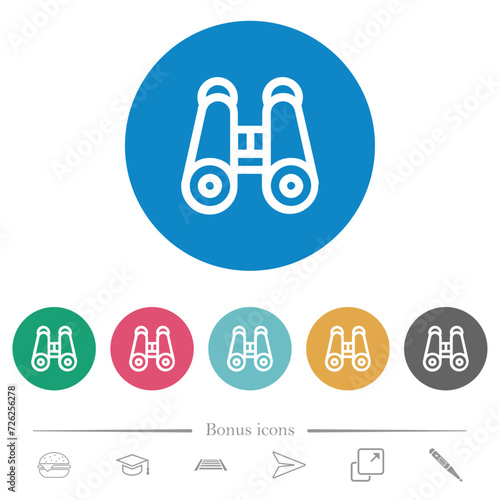 Binoculars outline flat round icons