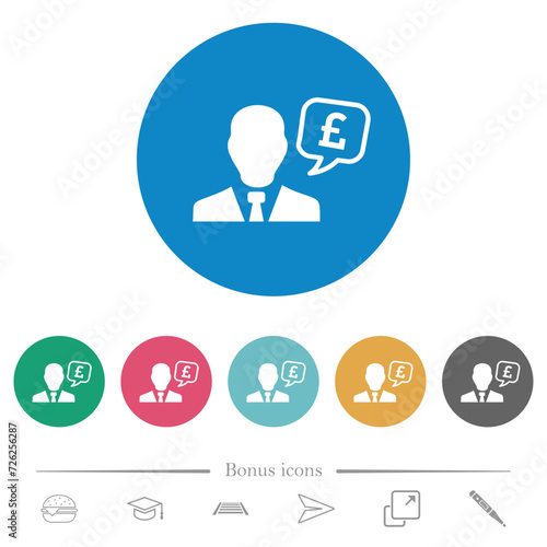 English Pound financial advisor flat round icons