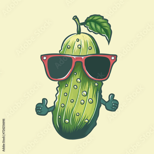 Green Pickle Character Vector Graphics wearing glass isolated Illustration