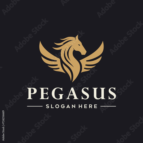 Pegasus logo template, gold color luxury mascot template