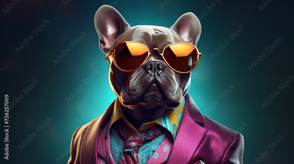 Cool-Looking French Bulldog Dog Wearing Funky Glasses

