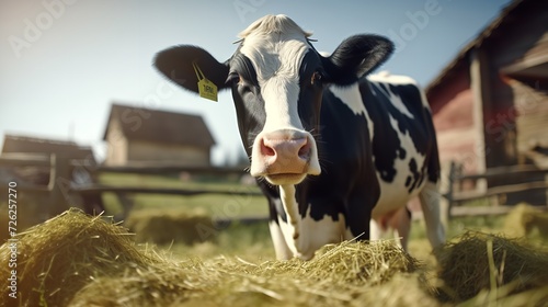 Cow Eating Hay at Cattle Farm: 8K/4K Photorealistic

 photo