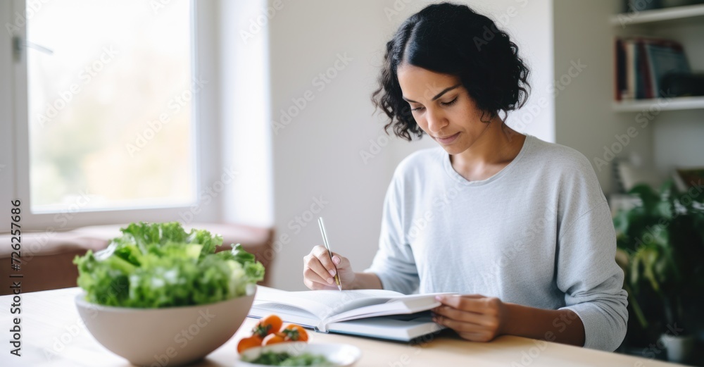 Exploring vegetarian recipes in a plant-filled, sunny room.