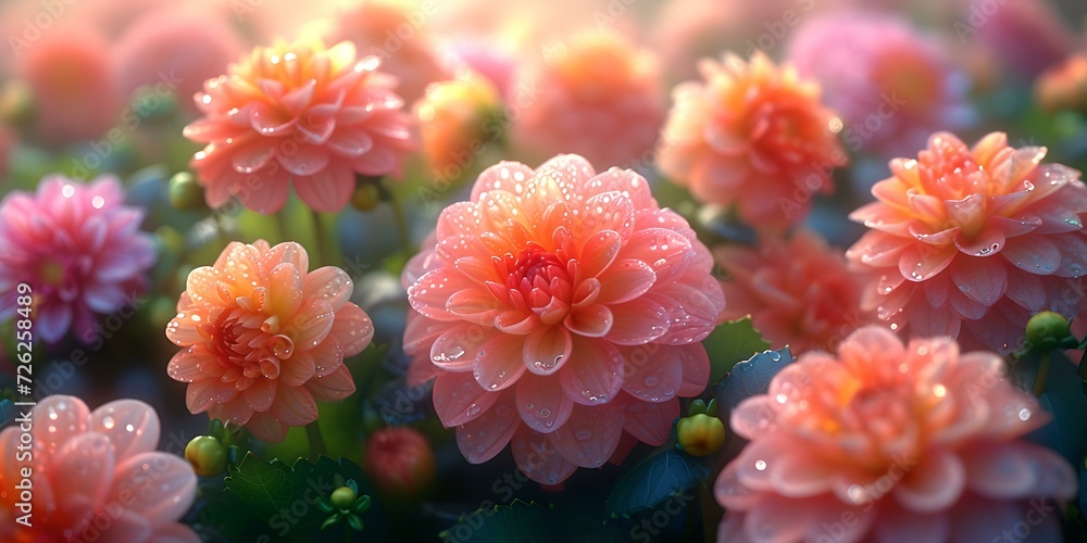 Vibrant garden delight: a array of pink blooms with dew. perfect for spring themes and floral designs. stock image for commercial use. AI Vibrant garden delight: a array of pink blooms with dew. perfect for spring themes and floral designs. stock image for commercial use. AI