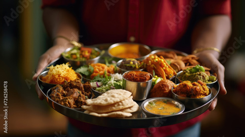 Mumbai   India  People savoring a thali platter with a variety of flavors