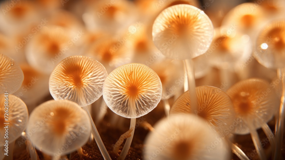 A group of mushrooms with orange tips. Generative AI. A group of mushrooms with orange tips. Generative AI.