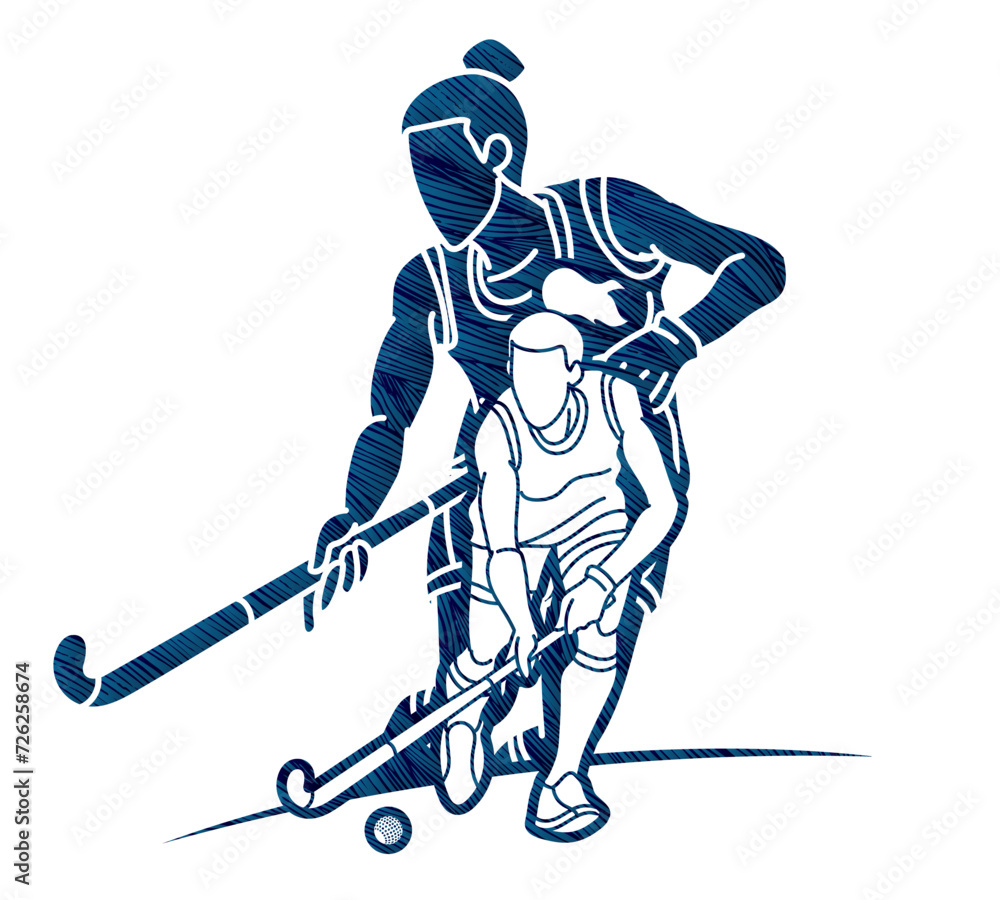 Field Hockey Sport Female Players Mix Action Cartoon Graphic Vector Field Hockey Sport Female Players Mix Action Cartoon Graphic Vector