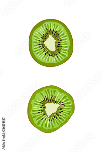 Kiwi fruit or chinese gooseberry. Half cross section flat color vector icon. Exotic kiwi fruit green vector illustration.