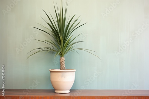 a yucca plant against a neutral, textured wall