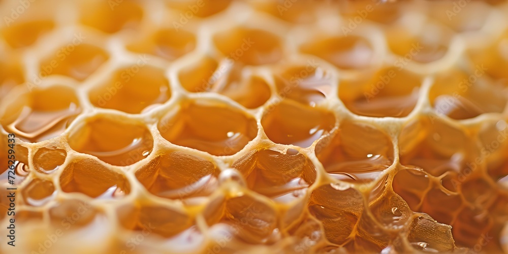 Close-up of golden honeycomb, detail and texture in nature. perfect for food and science themes. AI Close-up of golden honeycomb, detail and texture in nature. perfect for food and science themes. AI