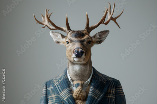Deer animal in a business suits at the studio on isolated background. Generative Ai