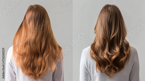 Woman before and after hair treatment