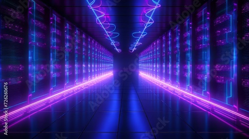 Vibrant Purple-Lit Hallway Illuminated With Countless Lights