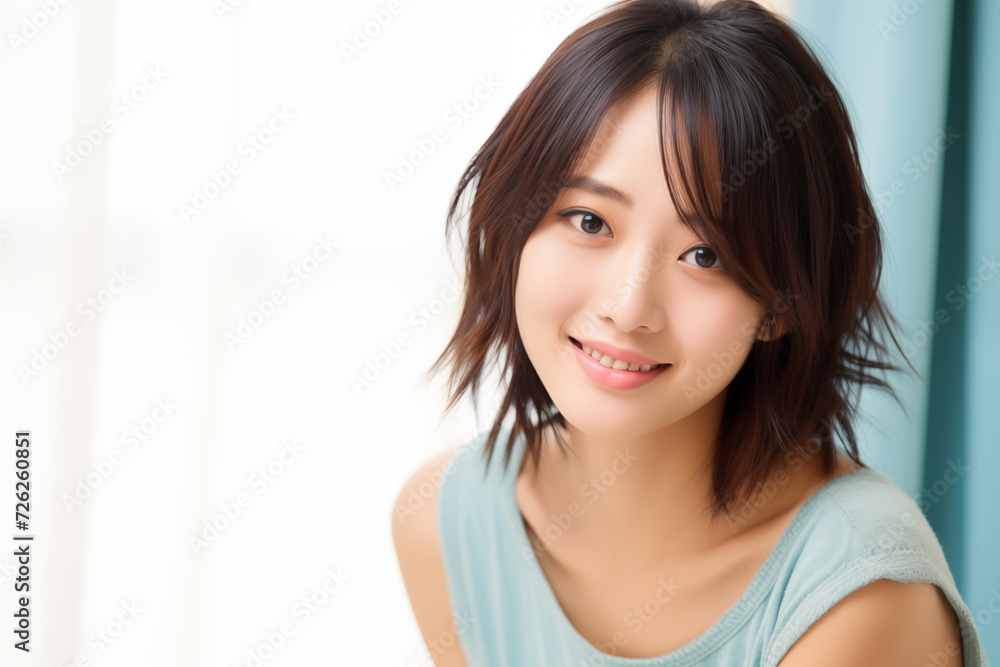 Portrait of an asian woman with a bright and fresh smile