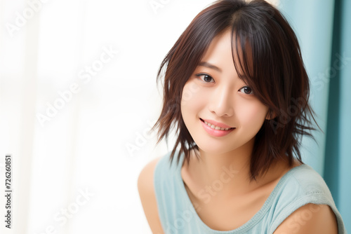 Portrait of an asian woman with a bright and fresh smile