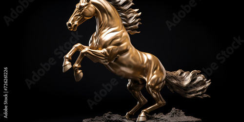 Captivating Golden Horse Sculpture on Black background 