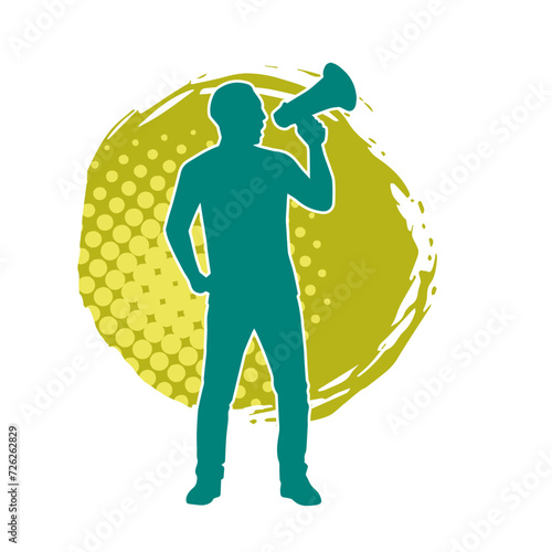 silhouette of a man shouting on megaphone. Silhouette of a male announcer