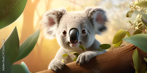 Enchanting Wilderness: A Vibrant Illustration Showcasing the Adorable and Happy Koala with Expressive Eyes