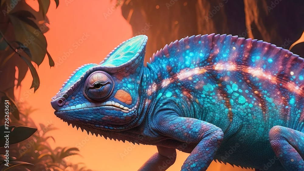 A colorful close-up chameleon