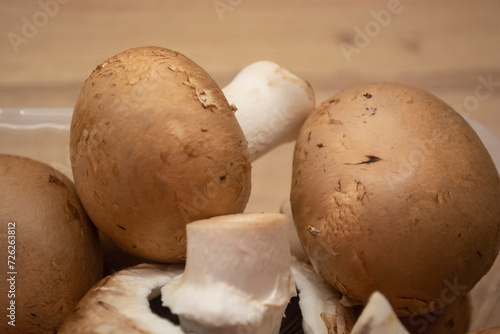 Mushrooms brown champignons. Ingredient for various dishes. Brown champignons