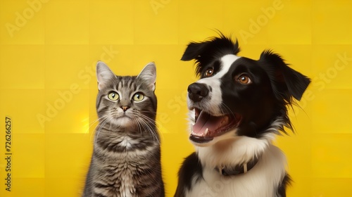 Grey Striped Tabby Cat and a Border Collie Dog - Furry Friends Harmony