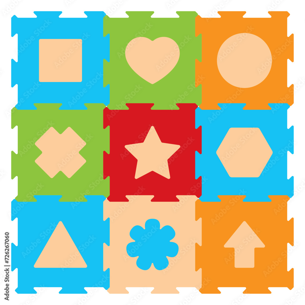 Vector foam baby kids play mat shapes puzzle. Isolated on white background Vector foam baby kids play mat shapes puzzle. Isolated on white background
