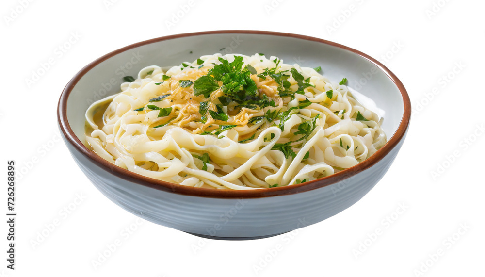 Instant noodles in a bowl isolated on a white background. Close-up.