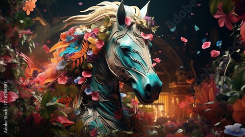 Image of a Horse Head Surrounded by Colorful Trails