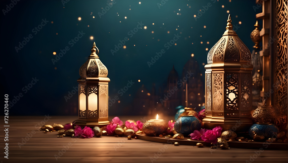 illustration of eid Mubarak night with light of a lamp, paper style, luxury happy Eid background, illustration of eid Mubarak night with light of a lamp, paper style, luxury happy Eid background,