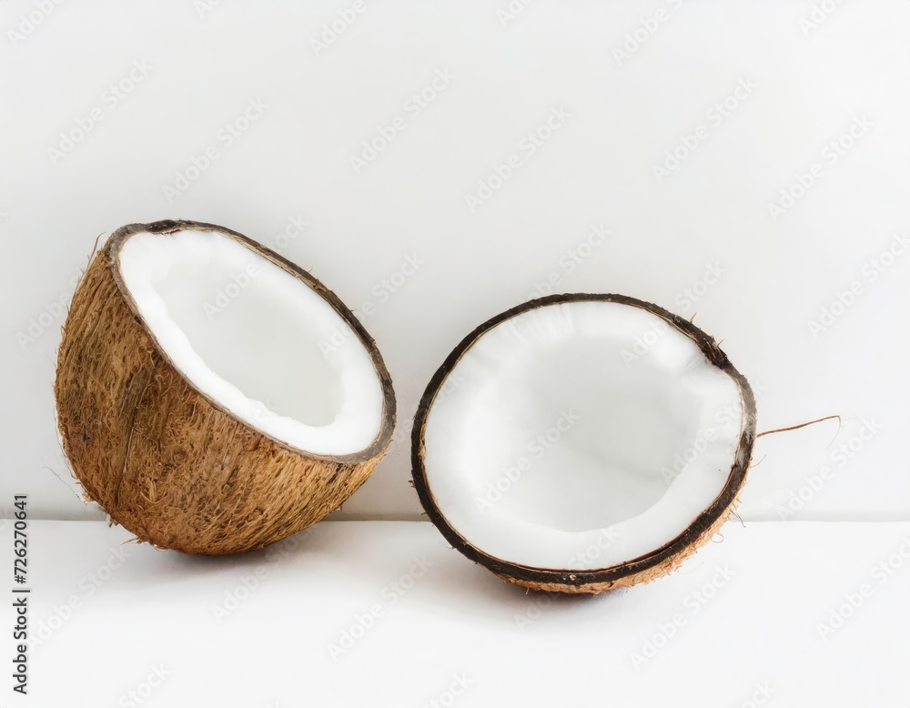 Generated image whole and sliced coconut isolated on white background Generated image whole and sliced coconut isolated on white background