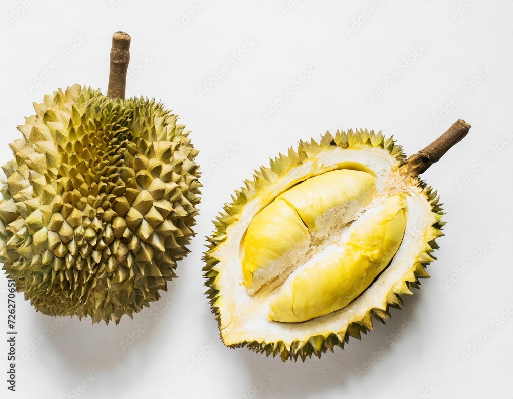 Fototapeta premium Generated image whole and sliced durian isolated on white background
