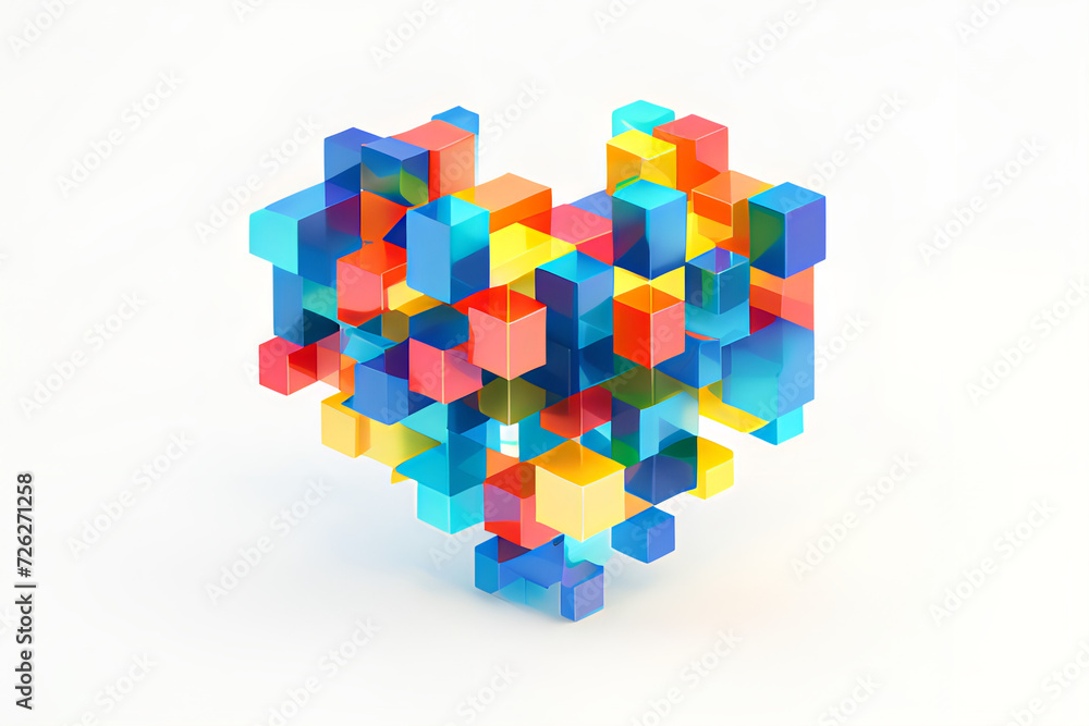 Fototapeta premium Generative AI Implement heart shape with various color blocks