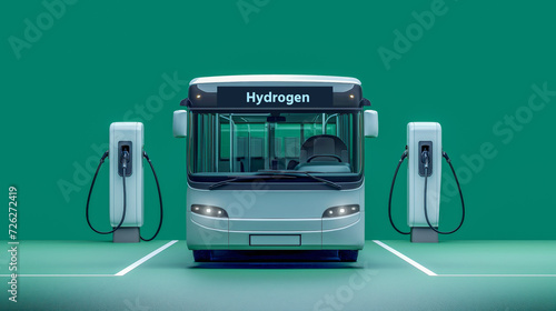 Shuttle bus on Hydrogen chargepoint station. City bus powered H2. photo