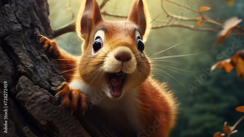 A squirrel is happy and surprised