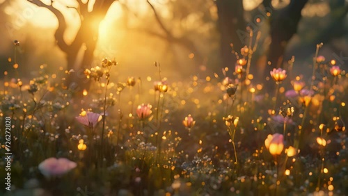 As the sun sets, the mischievous pixies light up the field with their glowing bodies, creating an enchanting display of light and color. Fantasy animation photo