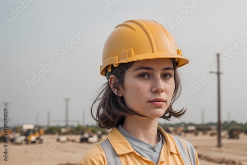 portrait of smiling female engineer on site with wearing hard hat