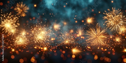 Silvester Festival Party New Year 2024 Fireworks background banner panorama - firework pyrotechnics and sparklers on rustic dark black night sky  Generative AI 