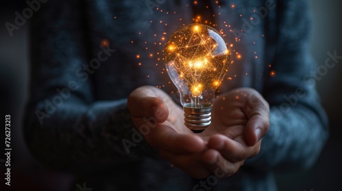 Person with glowing lightbulb and star ideal for creativity, inspiration, innovation, and leadership concepts in business, education, or selfimprovement content.